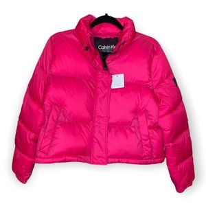 Calvin Klein S M Puffer Crop Jacket Teen Girls Sorona Aura Hot Pink Full Zip